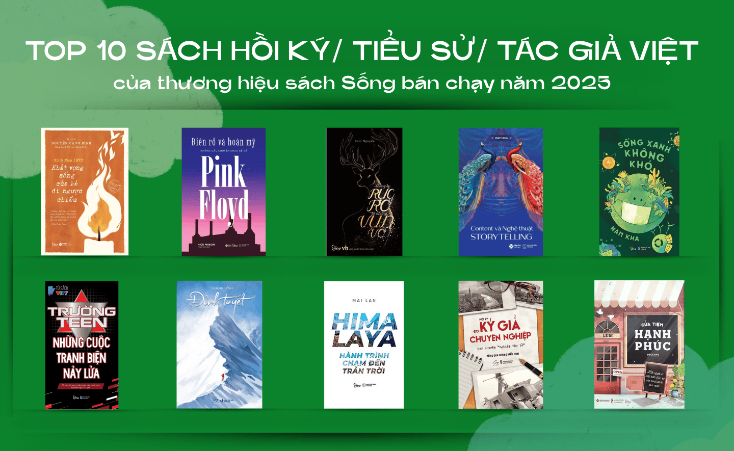 Top 10 sách hồi ký/ tiểu sử/ tác giả Việt của thương hiệu sách Sống bán chạy năm 2025