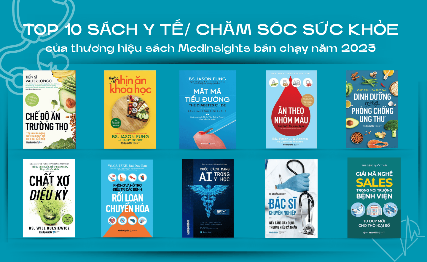 Top 10 sách y tế/ chăm sóc sức khỏe của thương hiệu sách Medinsights bán chạy năm 2025